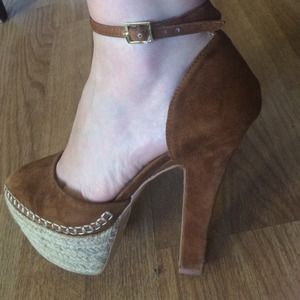 Zara Suede Ankle-strap Platform Heel Shoes