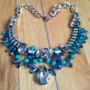 Statement Necklace green blue crystal