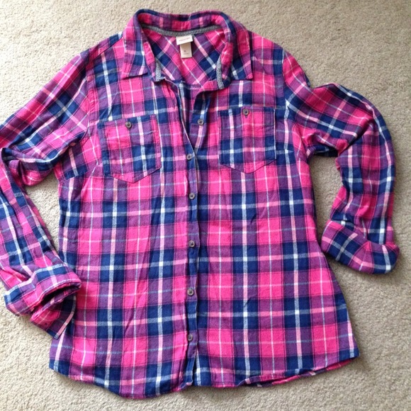 Pink and navy flannel shirt