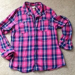 Pink and navy flannel shirt