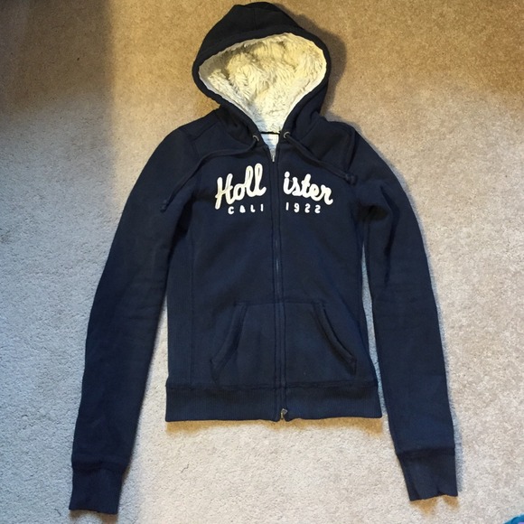 Furry inside navy Hollister zip-up sweatshirt