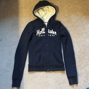 Furry inside navy Hollister zip-up sweatshirt