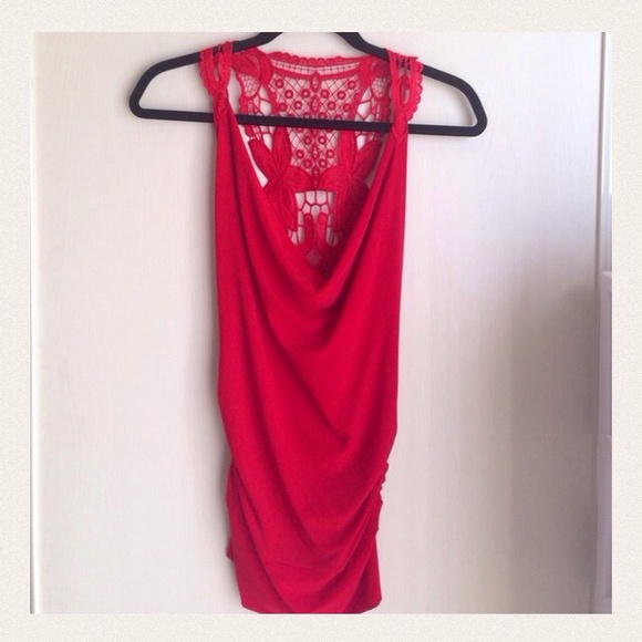 Sexy bright red halter open back top
