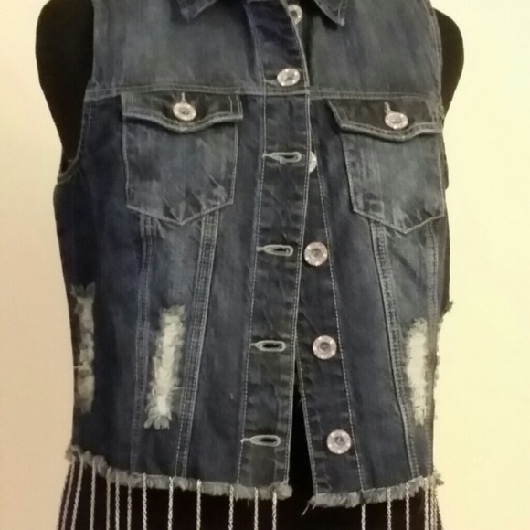 Donate Monday- DENIM VEST W/ CHAIN FRINGES