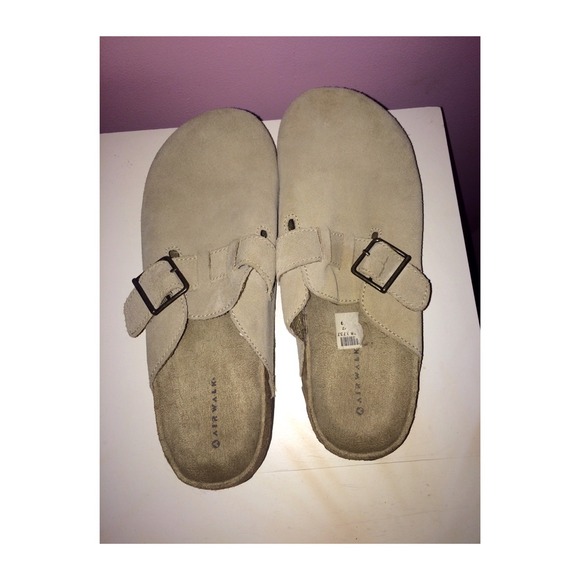 Light brown suede clogs