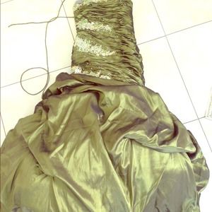 Olive green strapless mermaid dress