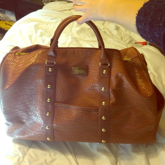Brown faux leather weekender duffle