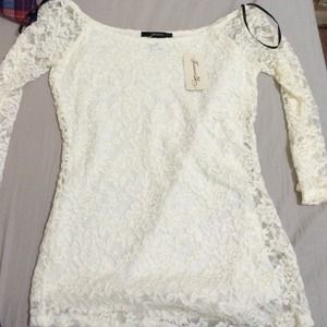 BNWT Forever 21 white lace top mid sleeve sz S