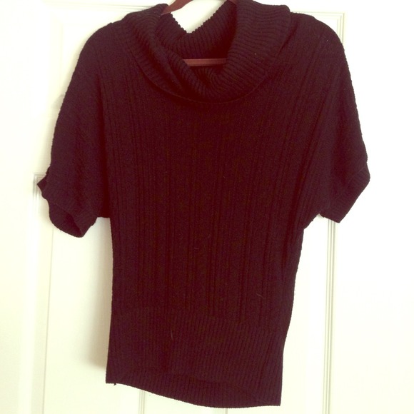 Black Short Sleeve Cowl Neck Sweater