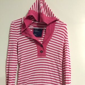 Pink hooded striped top