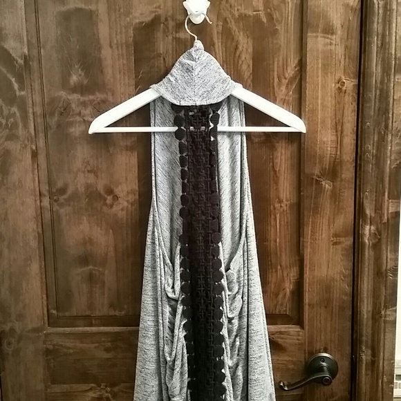 Grey Draped Vest Detailed Black Spine by Papaya