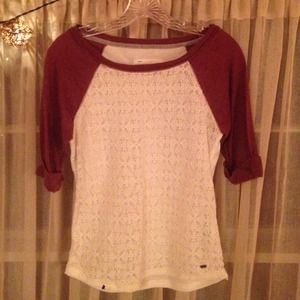 Aeropostale Maroon and Lace Baseball Tee