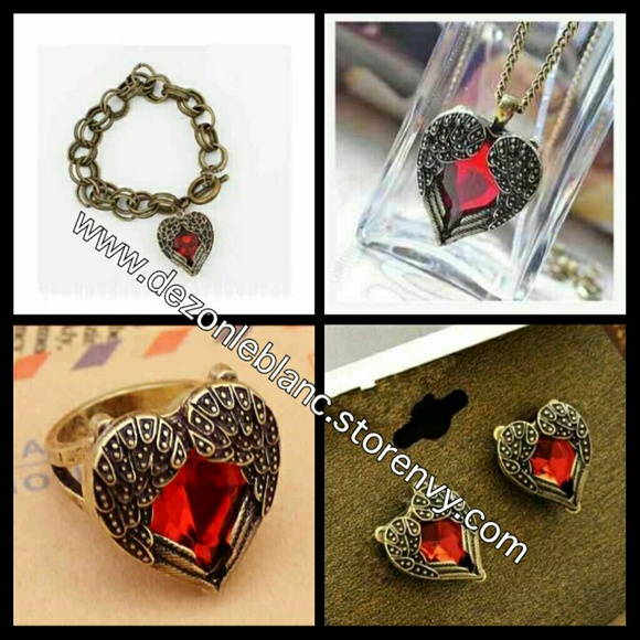 VINTAGE GEM HEART PENDANT NECKLACE SET