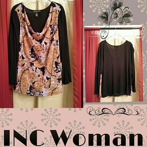 Black with Mauve and Orange designs top