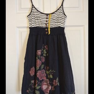 Navy Floral Dress W/ Stripes