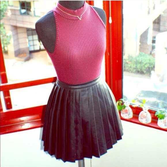 Pleated Leather Like Skirt