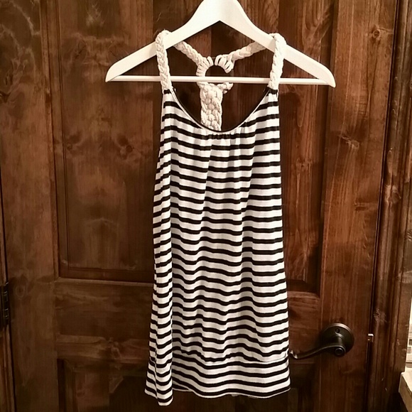 Black and White Striped tank with Rope detail