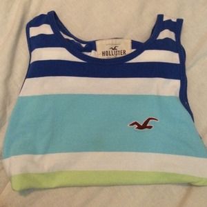 Hollister blue and, green, and white striped tank