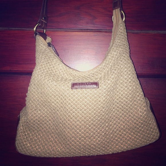 Tan Rosetti straw and leather-trim handbag
