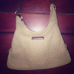 Tan Rosetti straw and leather-trim handbag