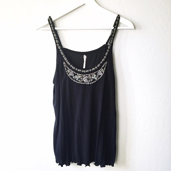 Free People beaded black tank top - Picture 2 of 3