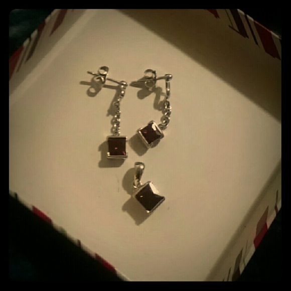 Ruby earrings amd necklace charm