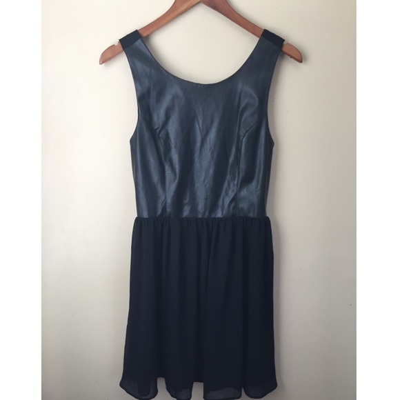 NWOT Black leather and chiffon dress size M
