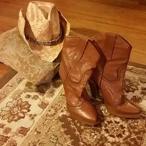 New Jessica Simpson Brown Leather Cowboy Boots