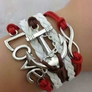 Infinity bracelet red and white , anchor