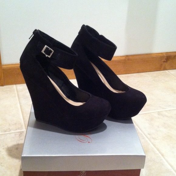 Black ankle strap wedges