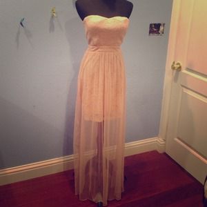 NWT blush strapless floral lace sheer skirt dress