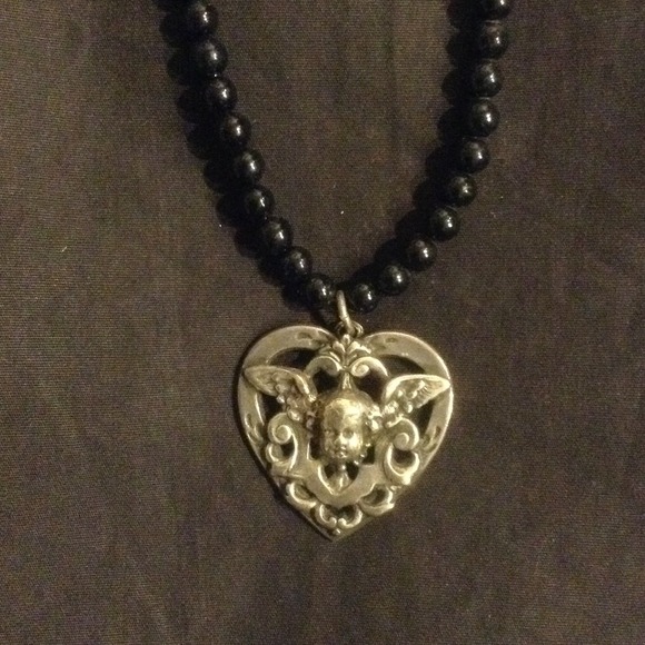 RARE Silver Angel Face Pendent Necklace