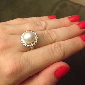 White pearl ring- sterling silver