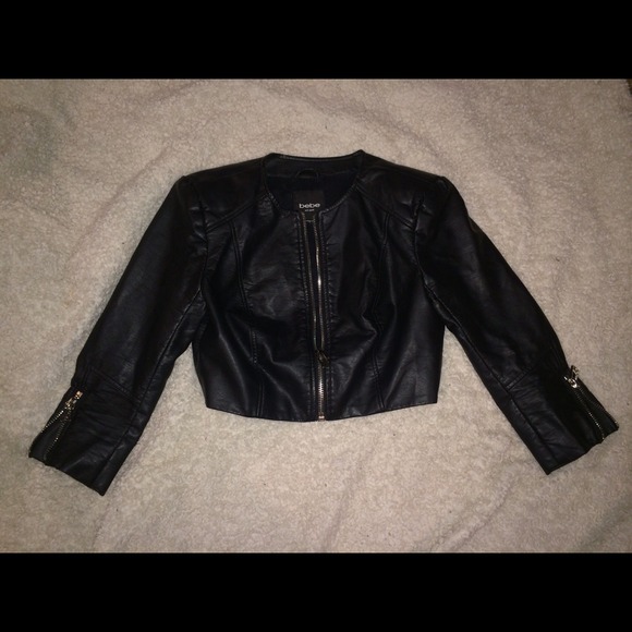 Bebe black leather crop jacket