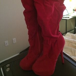 Red knee high boots