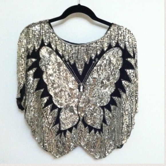 Vintage silver butterfly shawl blouse