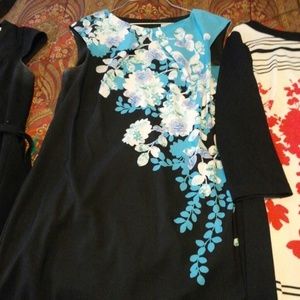 Blue and black floral print dress