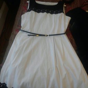 White with black lace dress