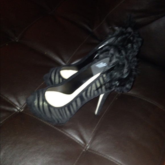 Super cute zebra pumps with feathers ..