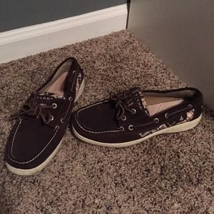 Brown suede and plaid Sperrys