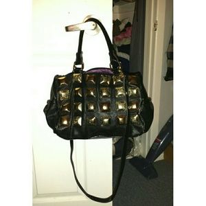Kathy van zeeland black studded satchel with strap
