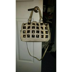 Kathy van zeeland creme studded satchel with strap