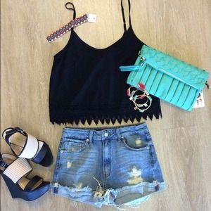 Black Crochet Crop Top
