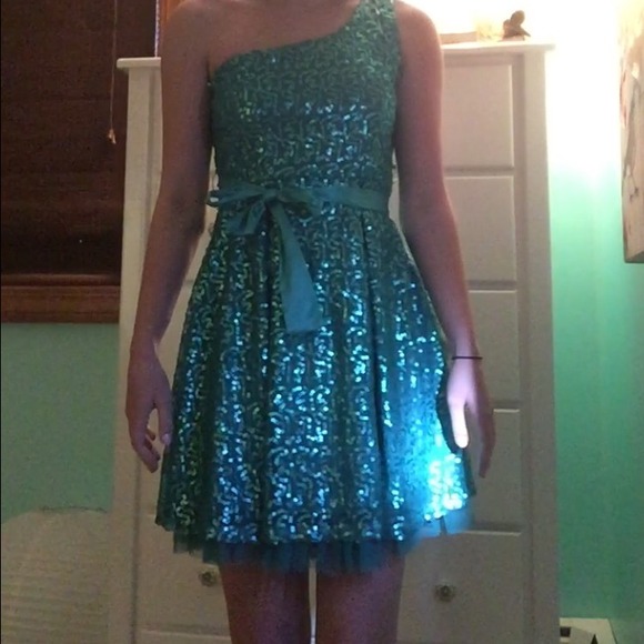 Teal one strap sequin dress - Picture 3 of 4