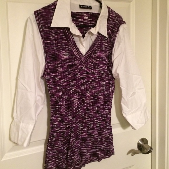Purple faux sweater vest shirt - Picture 1 of 2
