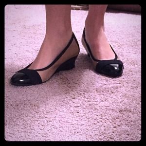 Black and Tan leather wedges