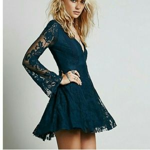 FOUND Free People Reign Over Me deep teal dress