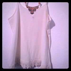 Cream Crochet Trim Tank