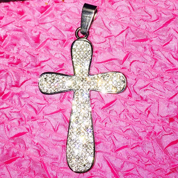 Crystal Cross Pendant SS Stainless Steel Necklace