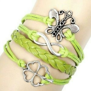 Infinity bracelet green butterfly with luck charm
